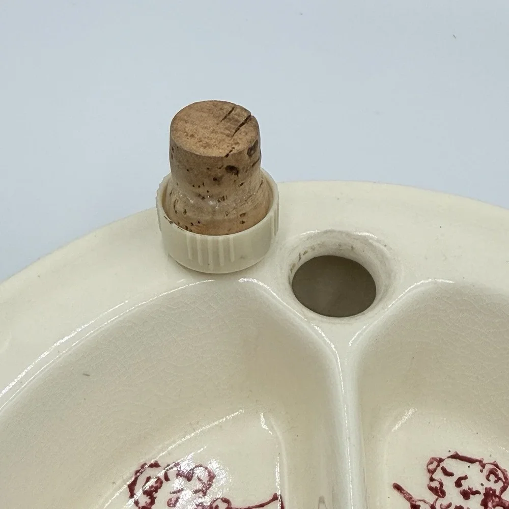 Vintage Baby Warming Dish Bowl Ceramic Pink Bears 1940s With Cork Plug